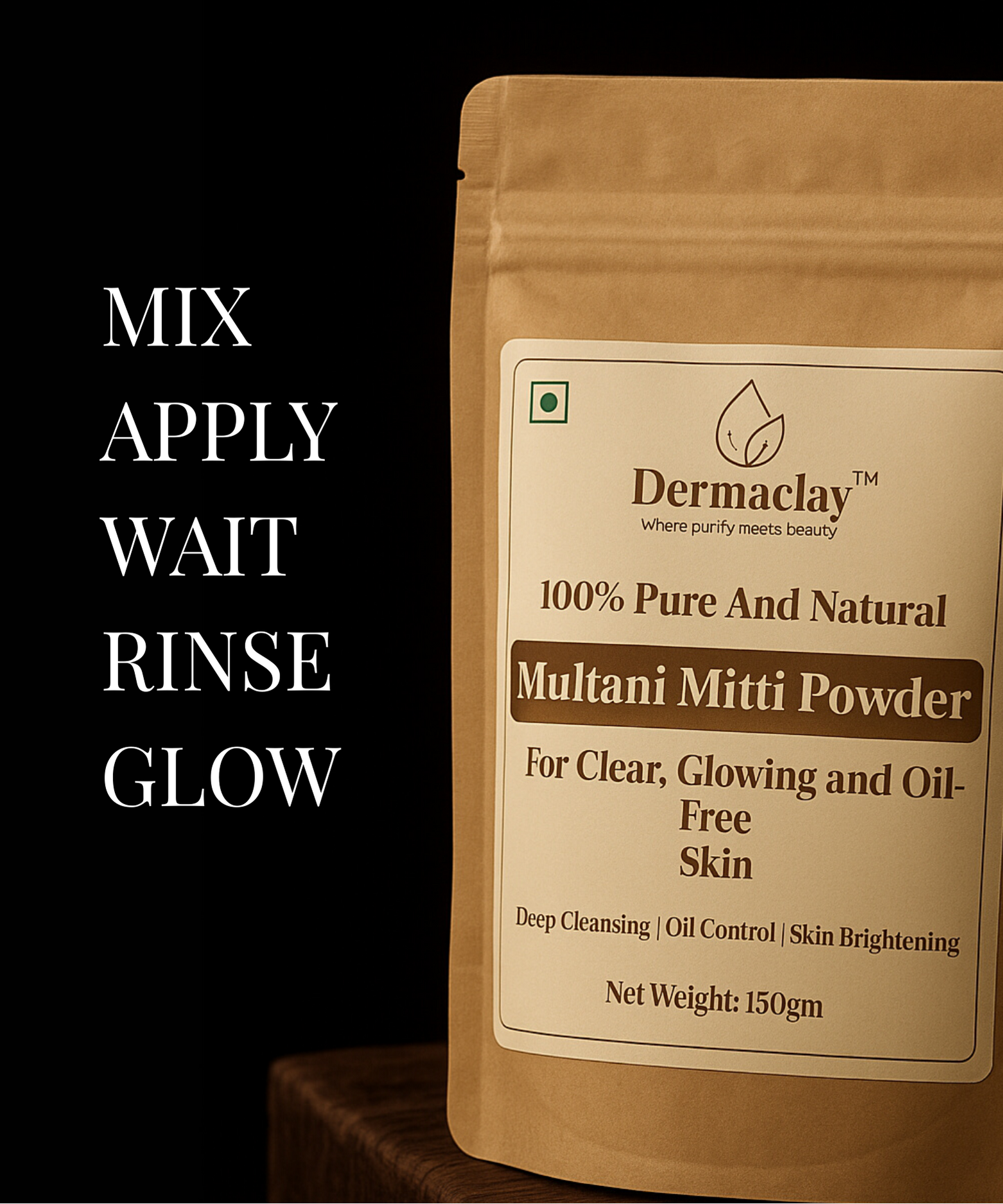 Dermaclay 100% Pure Multani Mitti Powder - Natural Fuller's Earth Clay for Clear, Glowing & Oil-Free Skin (150gm)
