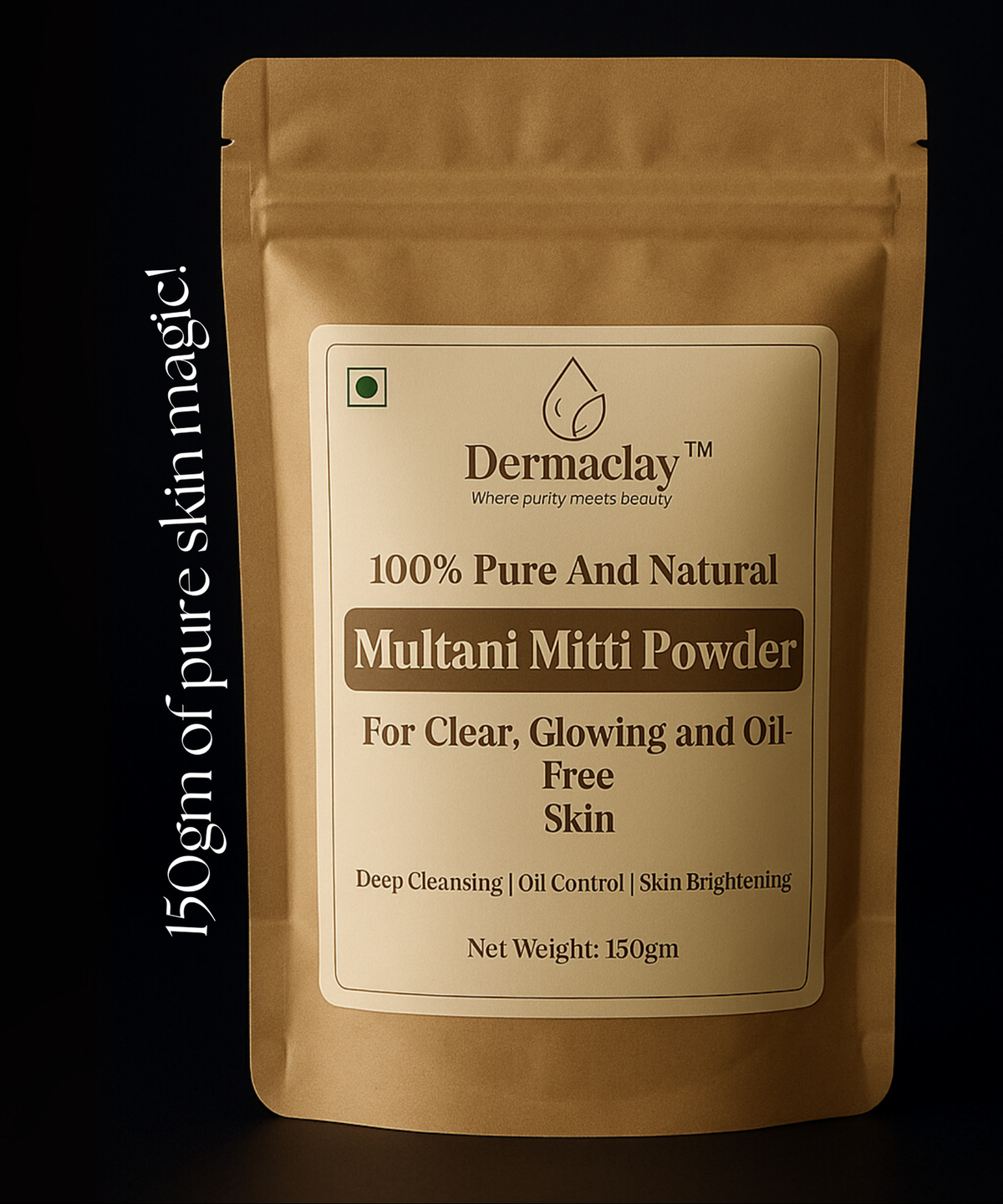 Dermaclay 100% Pure Multani Mitti Powder - Natural Fuller's Earth Clay for Clear, Glowing & Oil-Free Skin (150gm)