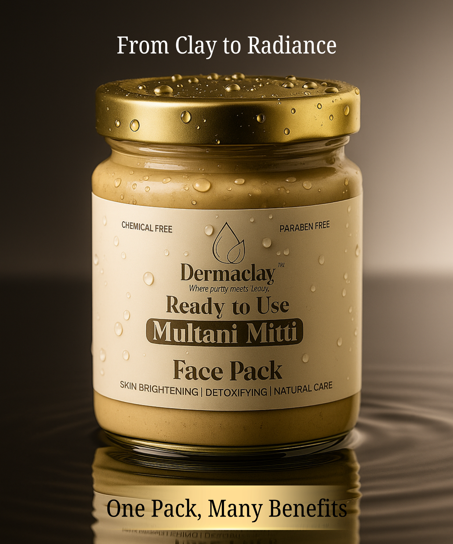 Dermaclay Ready to Use Multani Mitti Face Pack - Chemical & Paraben Free Natural Detoxifying Mask for Instant Glow