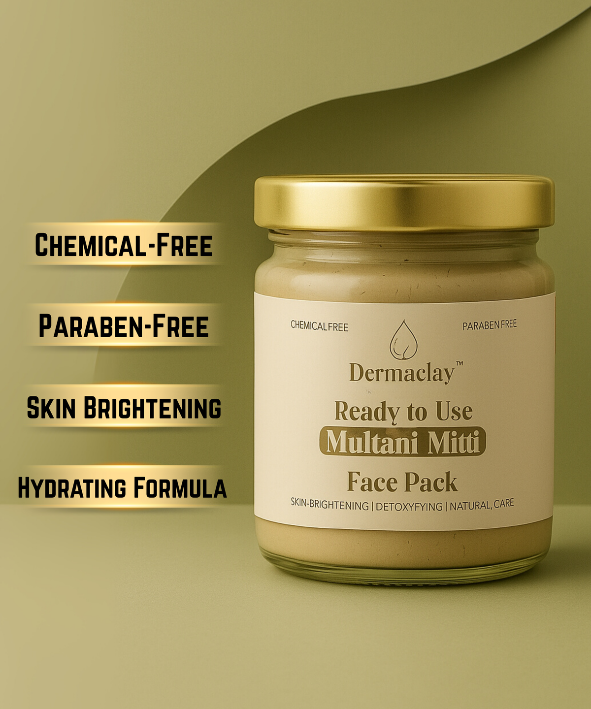 Dermaclay Ready to Use Multani Mitti Face Pack - Chemical & Paraben Free Natural Detoxifying Mask for Instant Glow